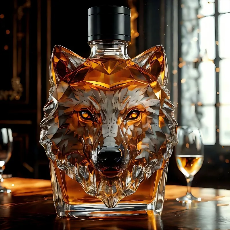 Glass Decanter Whiskey - High Borosilicate Glass Wolf Head Liquor