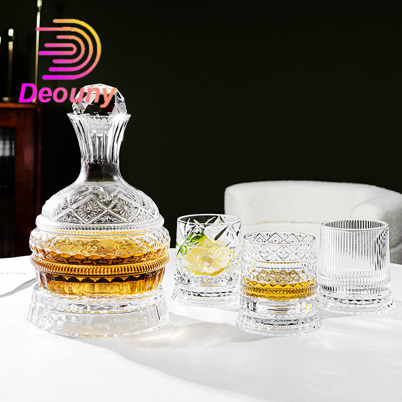Glass Decanter Whiskey - DEOUNY European Star Diamond Rotating Wine