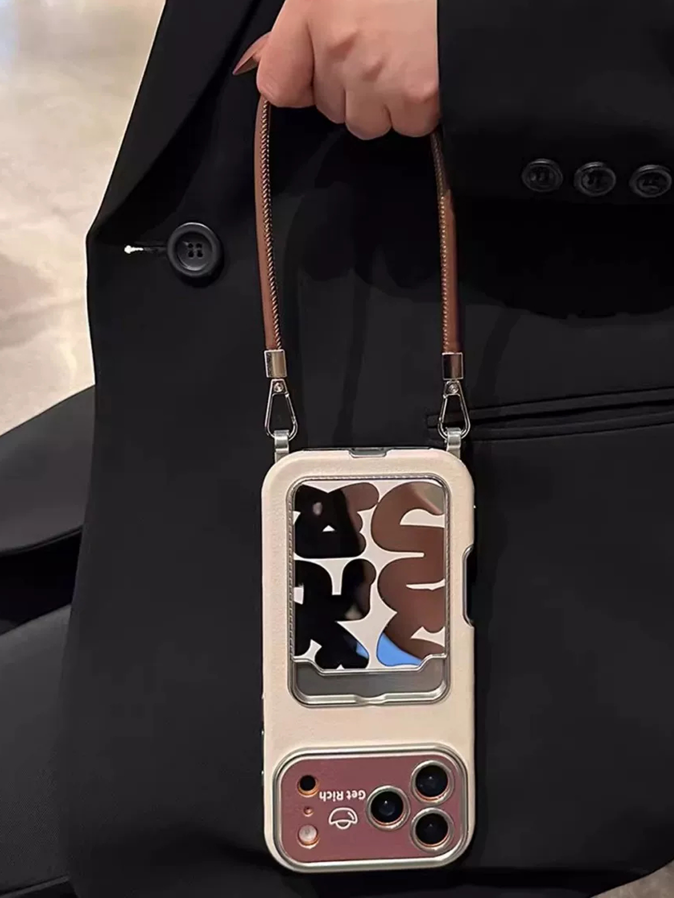 Leather Card Wallet - Luxury Leather Mirror Card Holder Phone