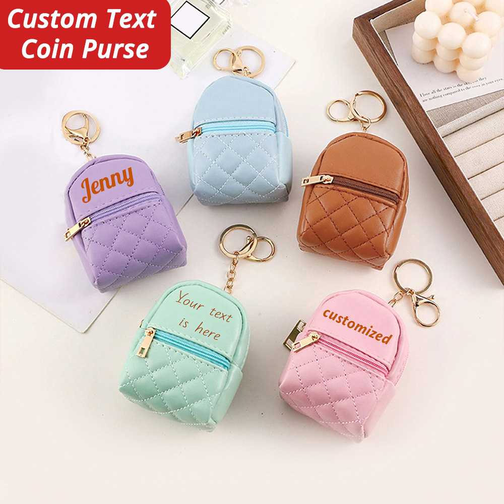 Leather Card Wallet - Mini Custom Name Coin Purse Personalized