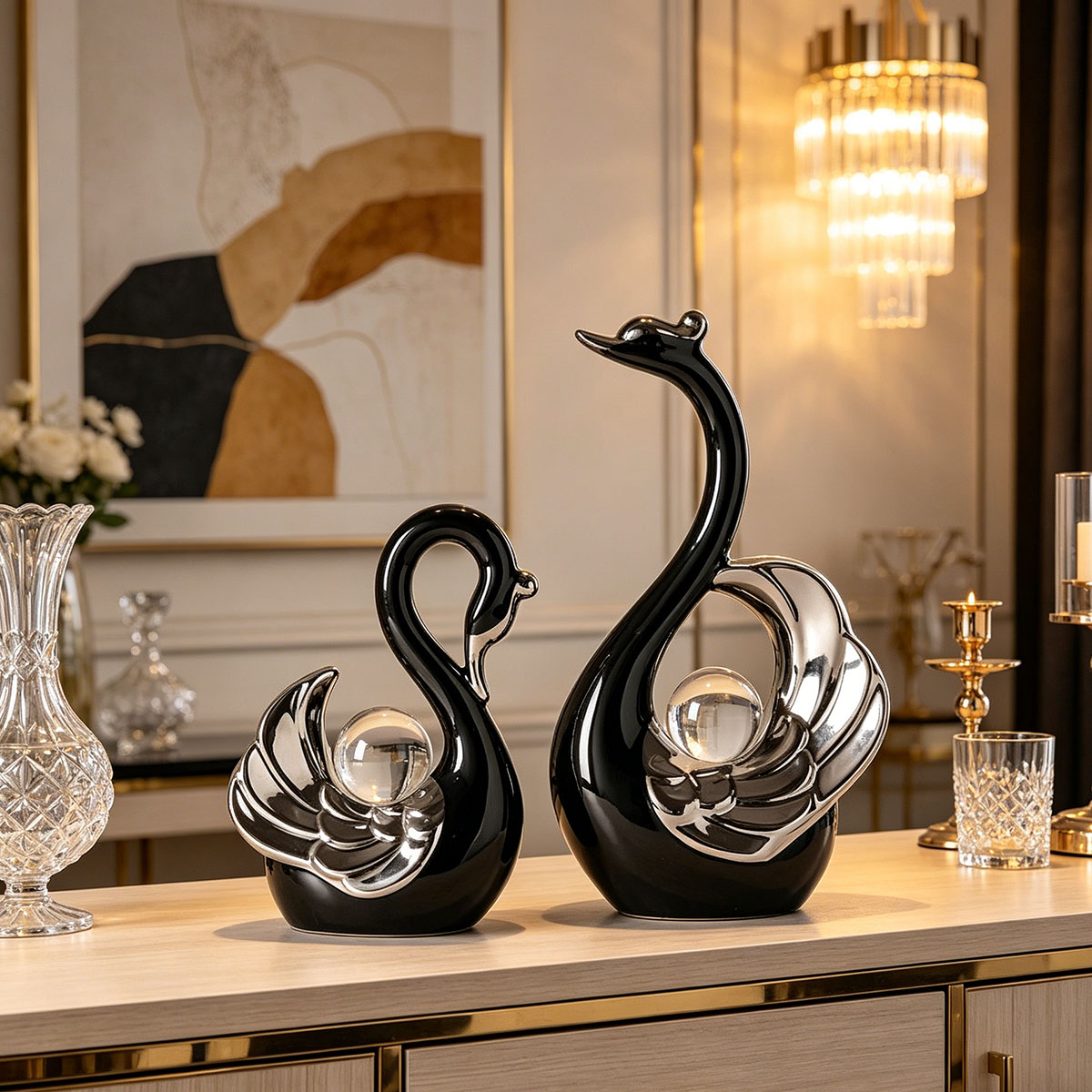 Ceramic Couple Swan Ornament W - Quiet Luxury Lifestyle review and price