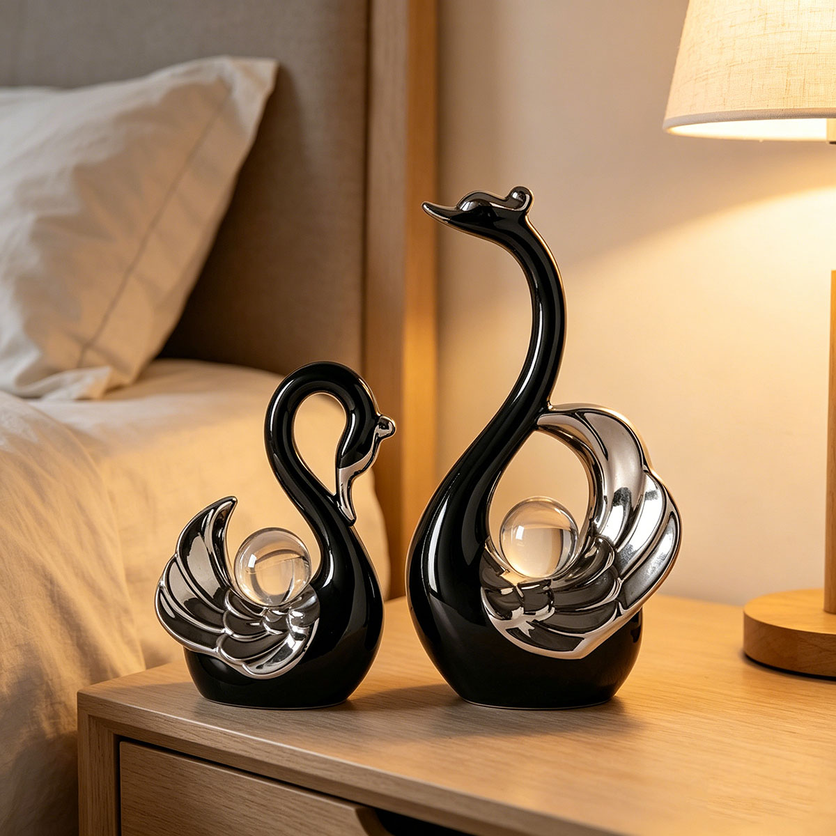 Ceramic Couple Swan Ornament W - Quiet Luxury Lifestyle review and price