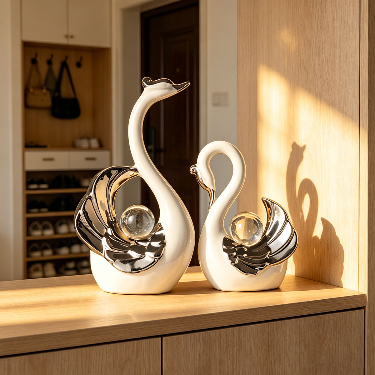 Ceramic Couple Swan Ornament W - Quiet Luxury Lifestyle review and price